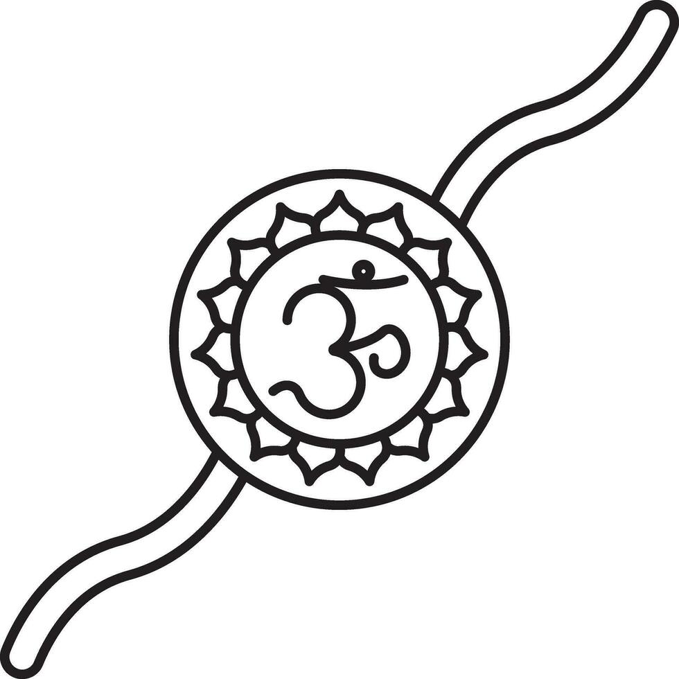 Om Floral Rakhi Icon In Black Line Art. vector