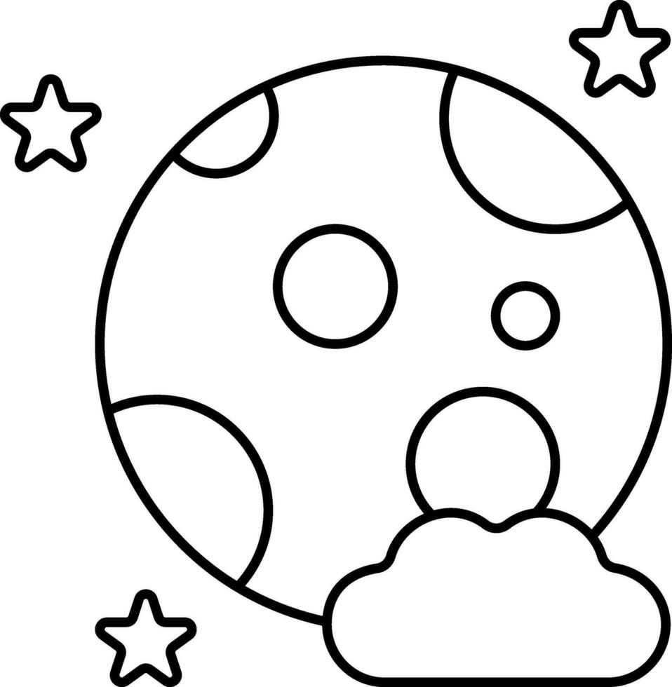 lleno Luna y estrella con nube icono en negro lineal Arte. vector