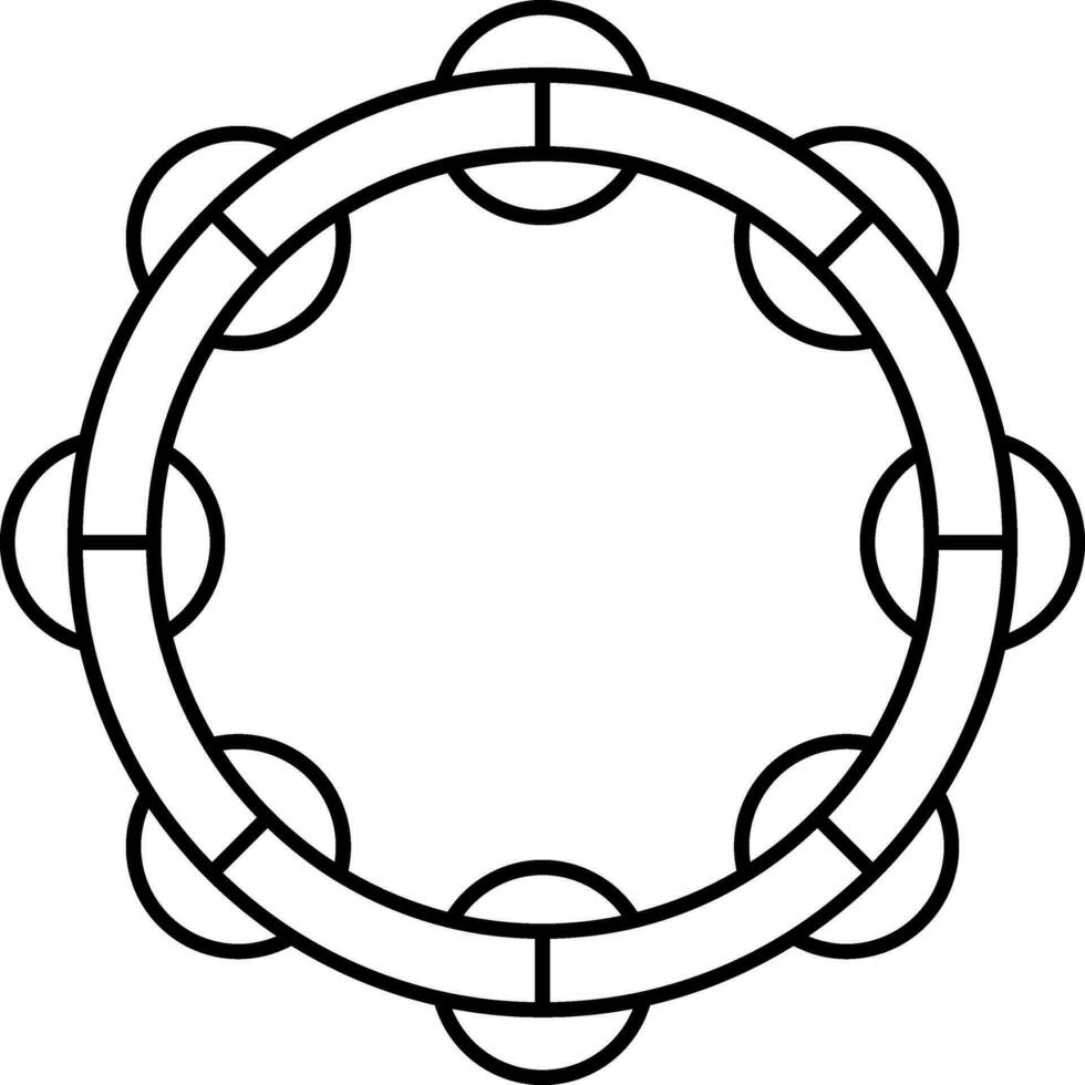 Black Thin Line Art Of Tambourine Icon. vector