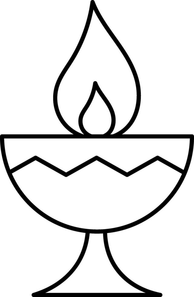 Isolated Burning Oil Lamp Black Stroke Icon. vector