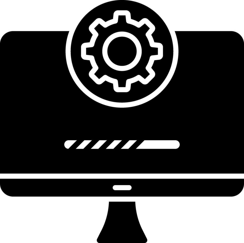 Glyph Style Cogwheel In Monitor Icon. vector