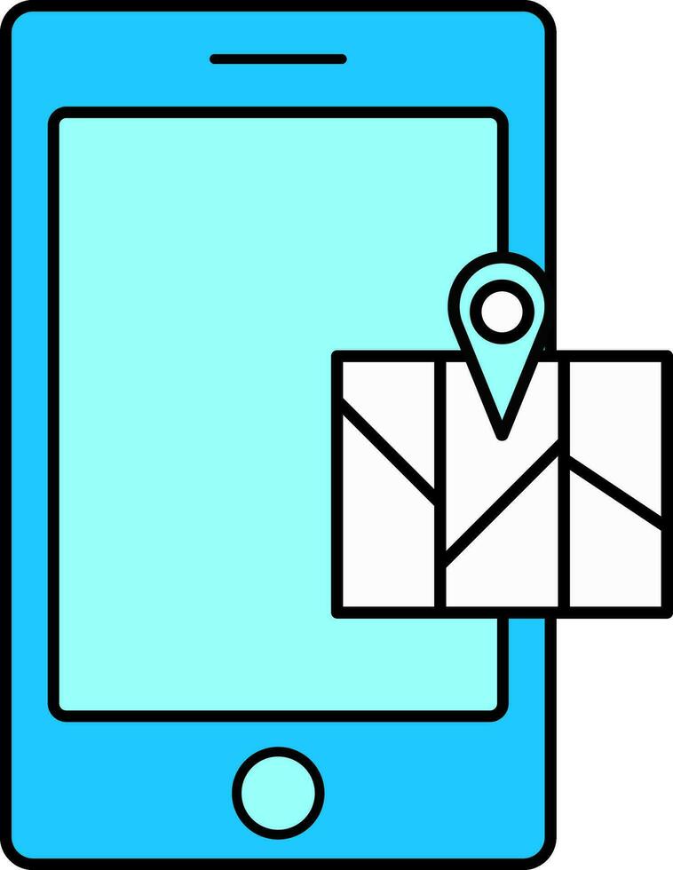 plano estilo teléfono inteligente con mapa azul y blanco icono. vector