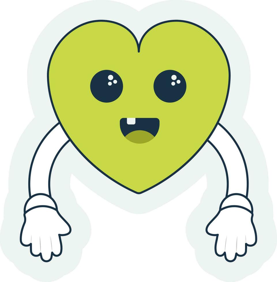 Laughing Green Heart Cartoon With Hand Down Sticker Vector. vector