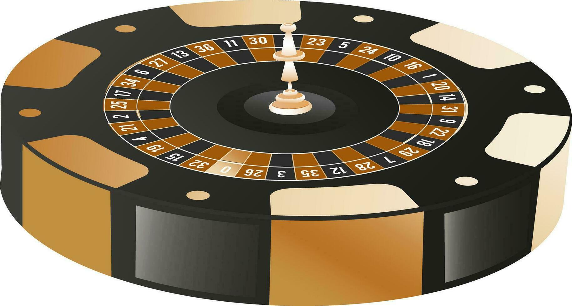 3d ruleta rueda elemento en negro y bronce color. vector