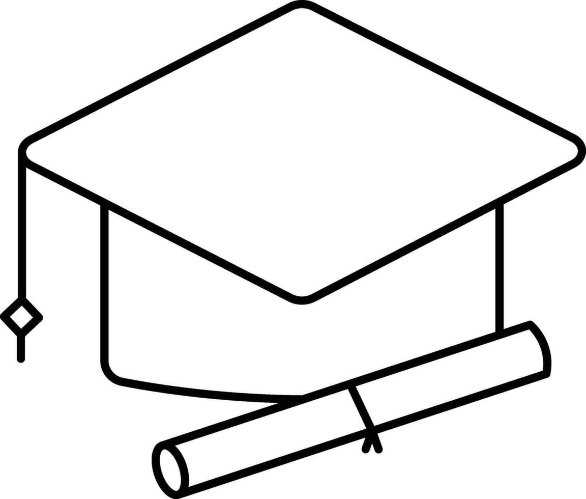 Graduation Cap And Diploma Black Stroke Icon. vector