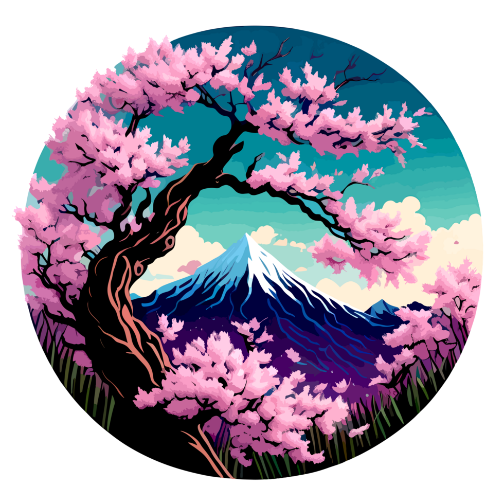 Beautiful View of Spring Season with Cherry Blossom Illustration AI Generative png