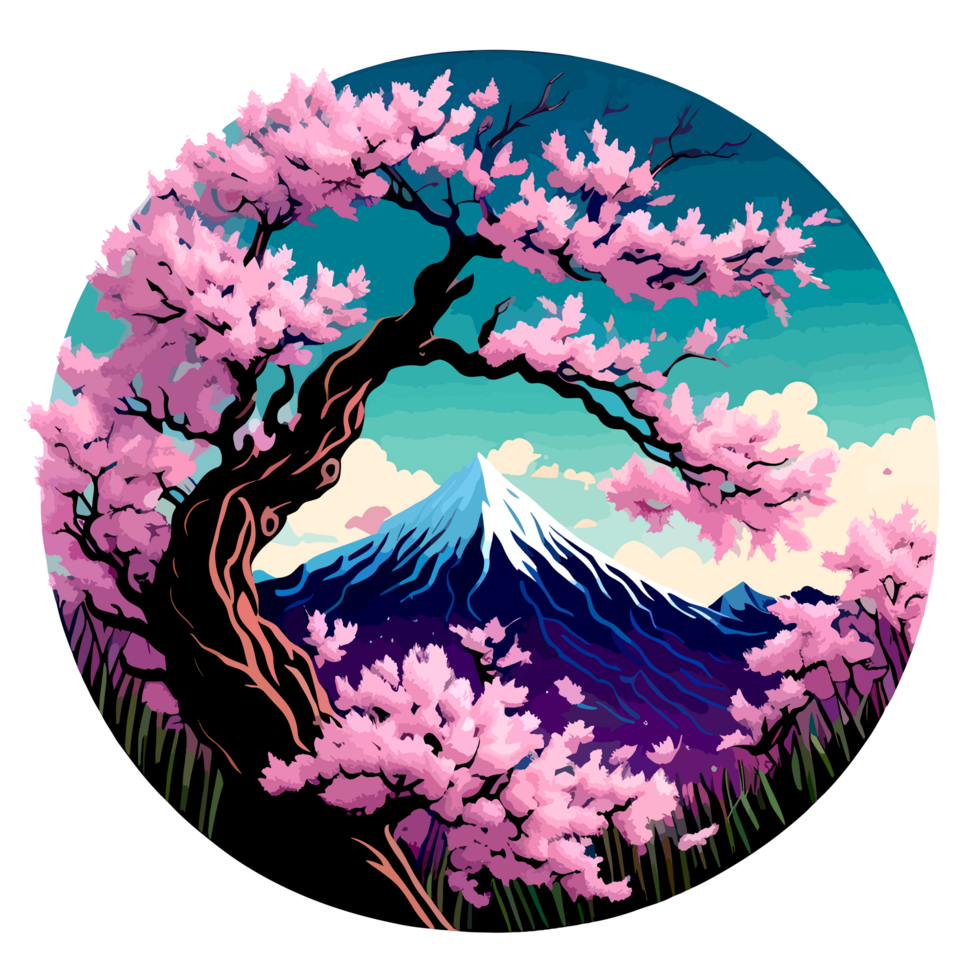Beautiful View of Spring Season with Cherry Blossom Illustration png