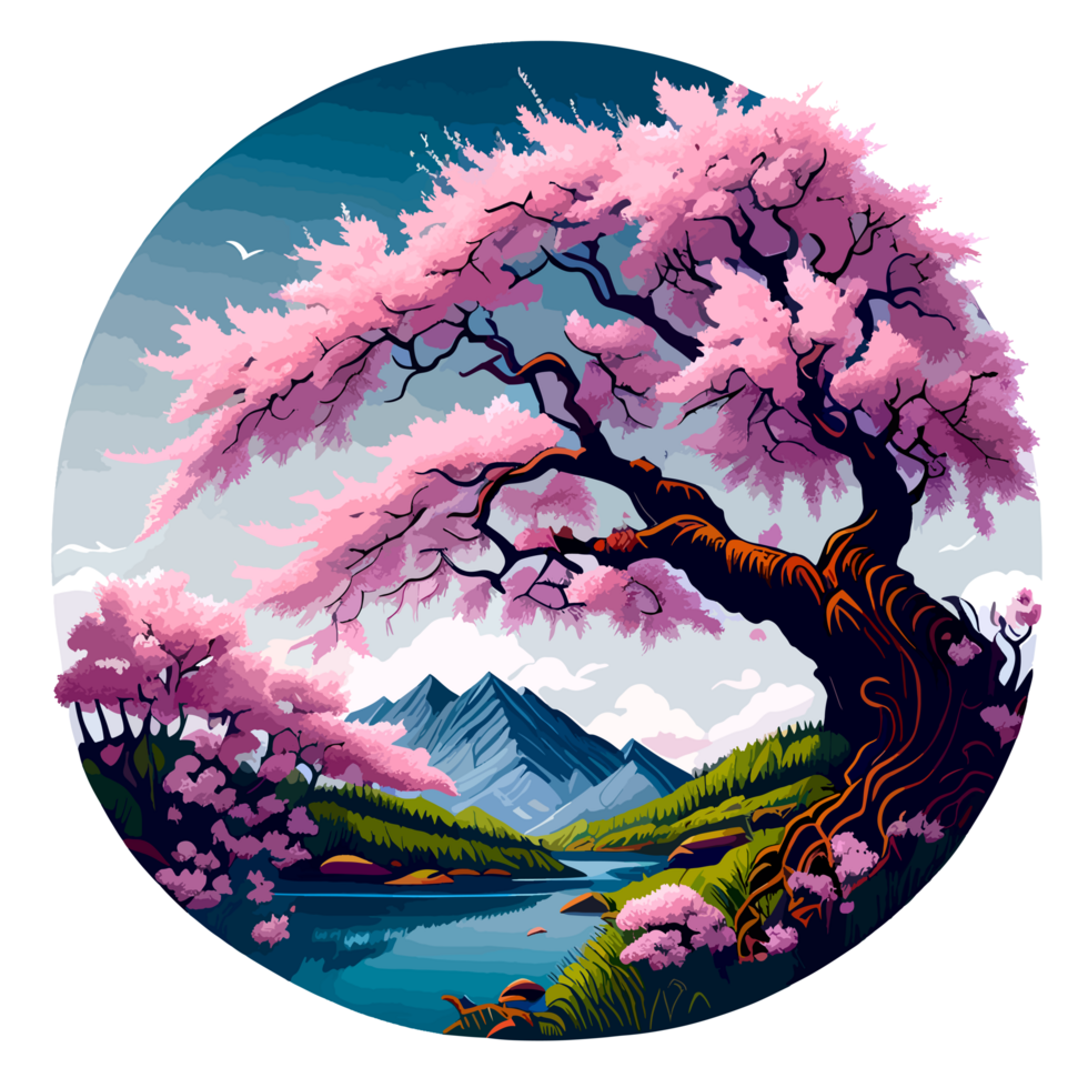 Spring Season with Cherry Blossom View Illustration png