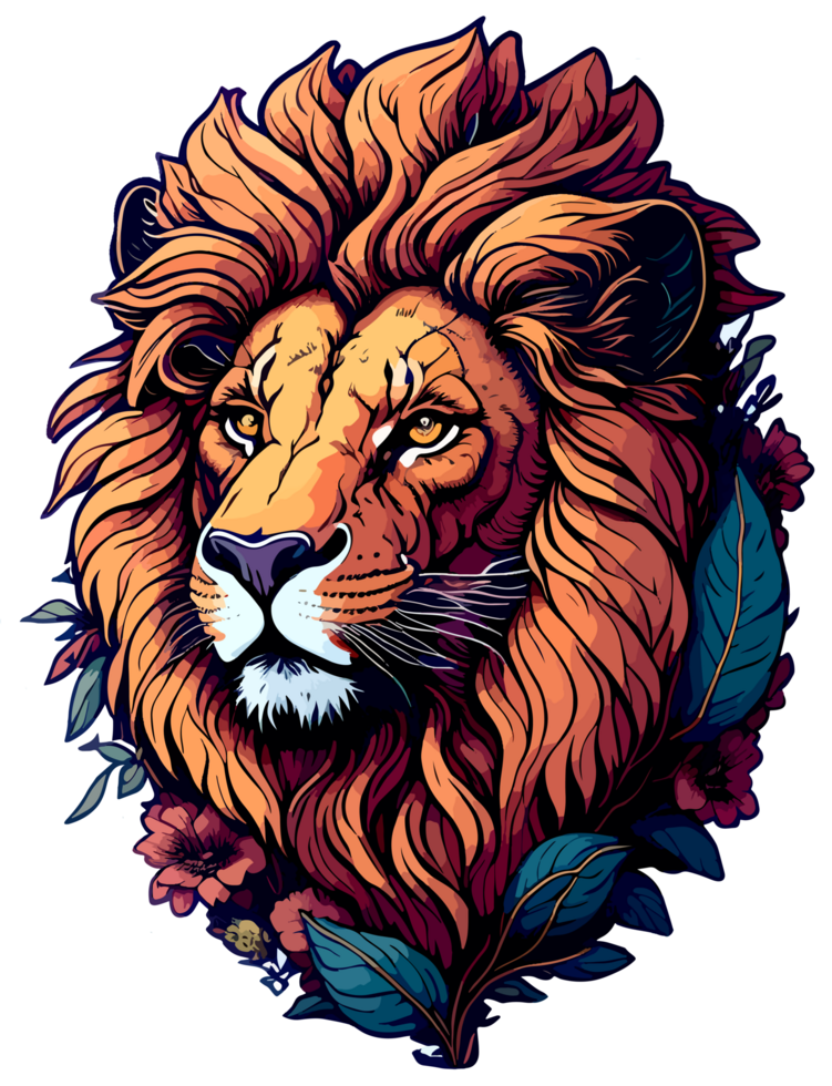 Illustration Sticker of Lion Face with AI Generative png