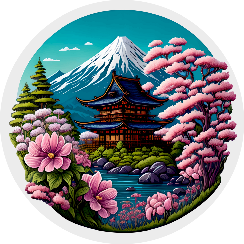 Beauty Japan House and Cherry Blossom with AI Generative png