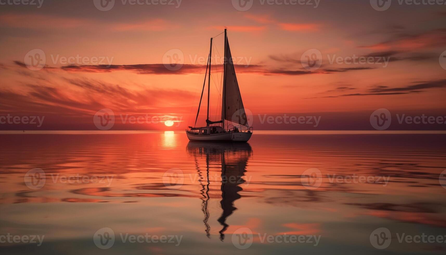 un tranquilo escena de un velero a puesta de sol en agua generado por ai foto