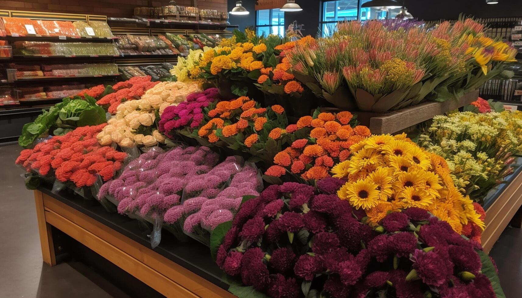 Fresh flower bouquet for sale at nature inspired retail store generated by AI photo