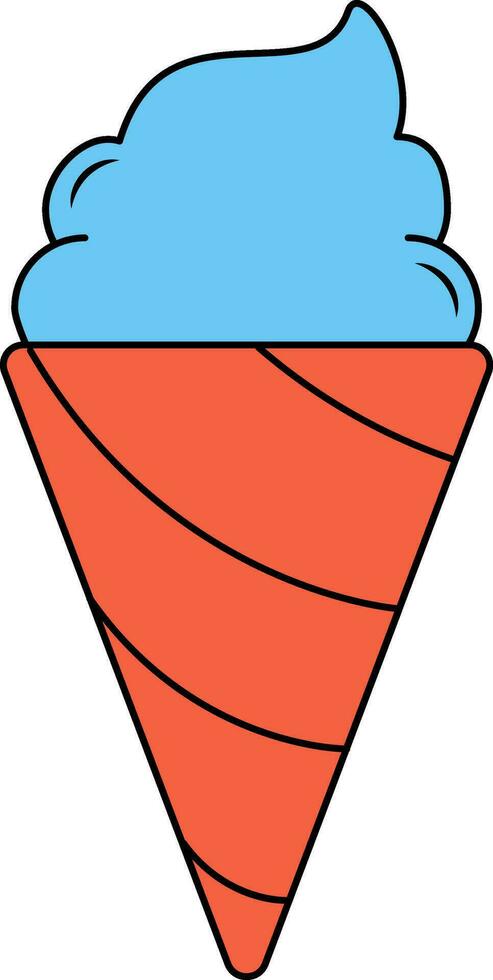 Ice Cream Cone Icon in Orange and Blue Color. vector