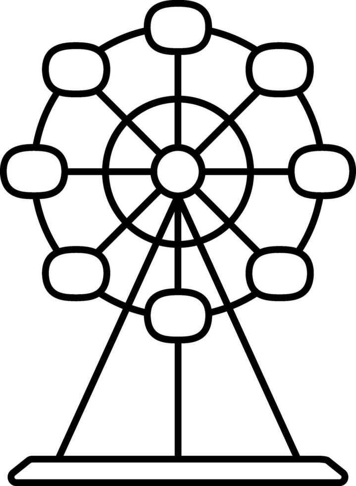 Black Stroke Ferris Wheel Icon In Flat Style. vector