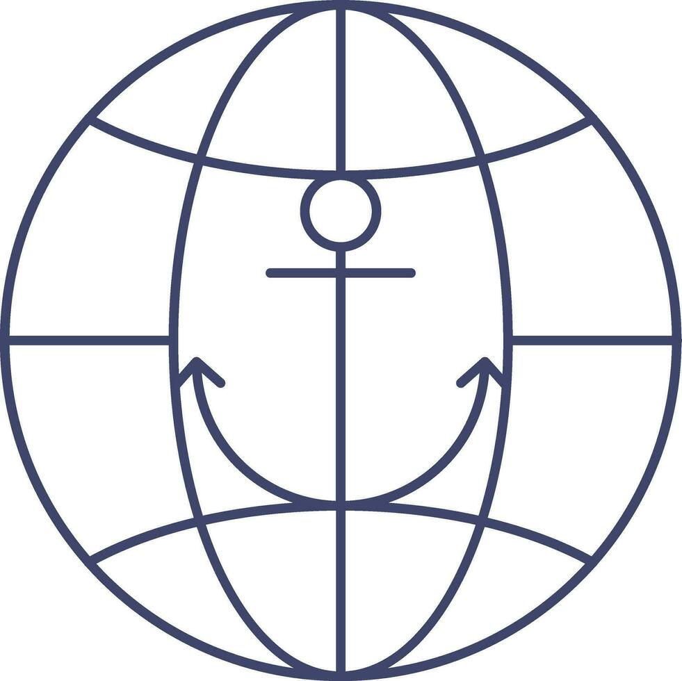 Anchor With Global Icon In Blue Stroke Style. vector