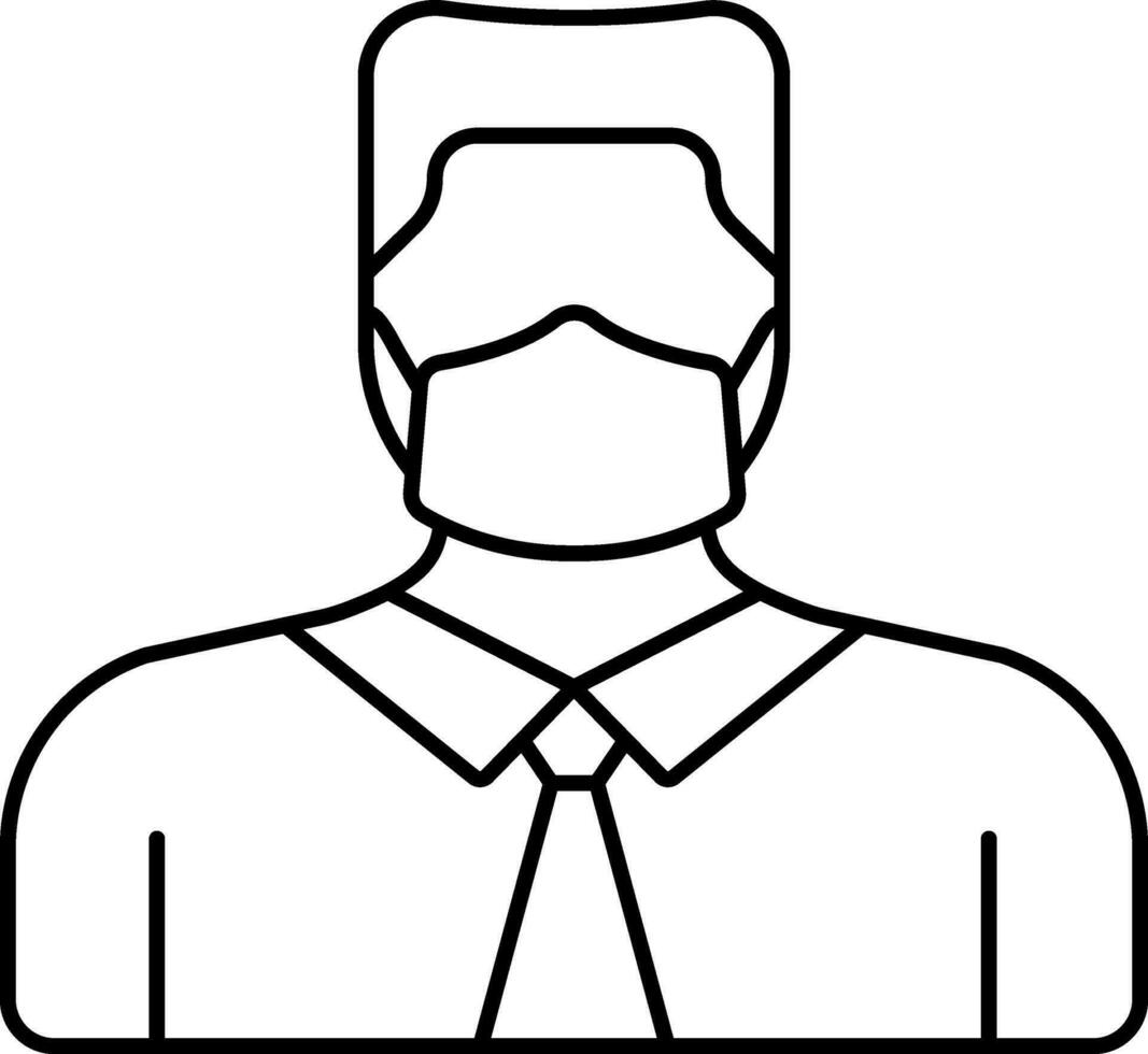 Young Businessman Or Student Wearing Mask Icon in Thin Line. vector