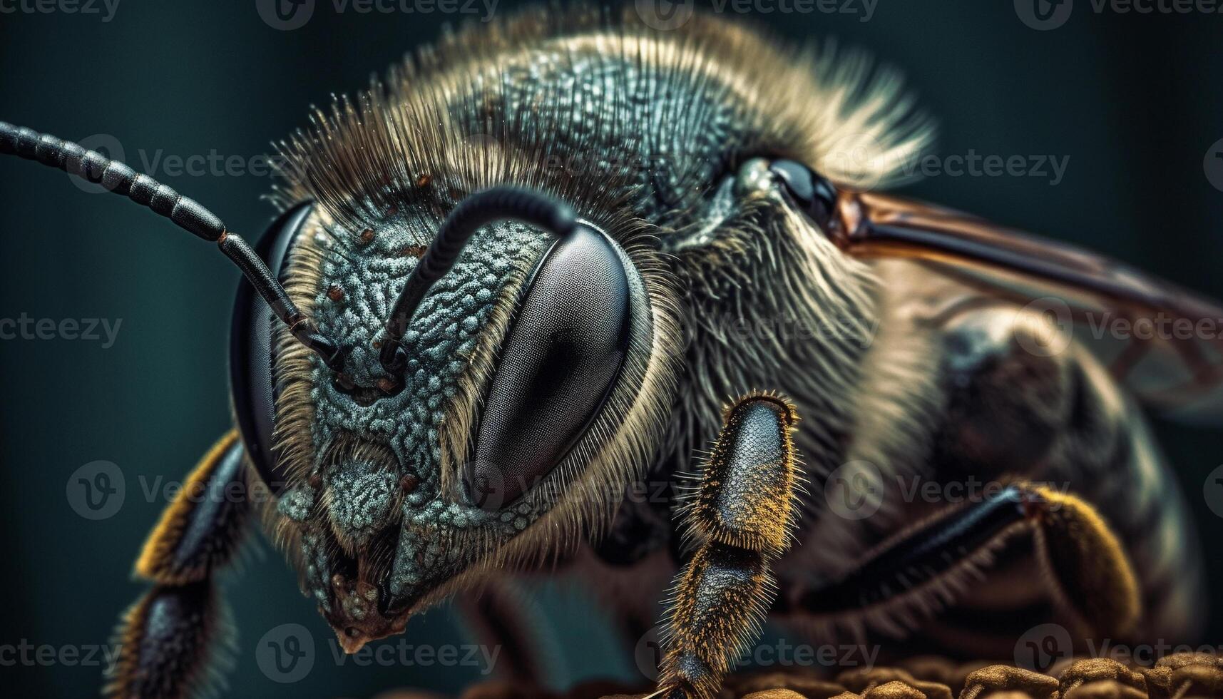 Spiky haired bee stings with precision in extreme close up portrait generated by AI photo