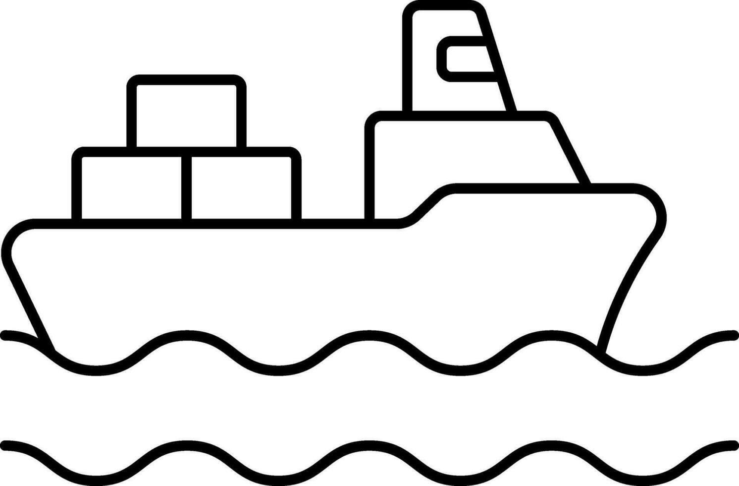 Cargo Ship On Wave Icon In Black Outline. vector