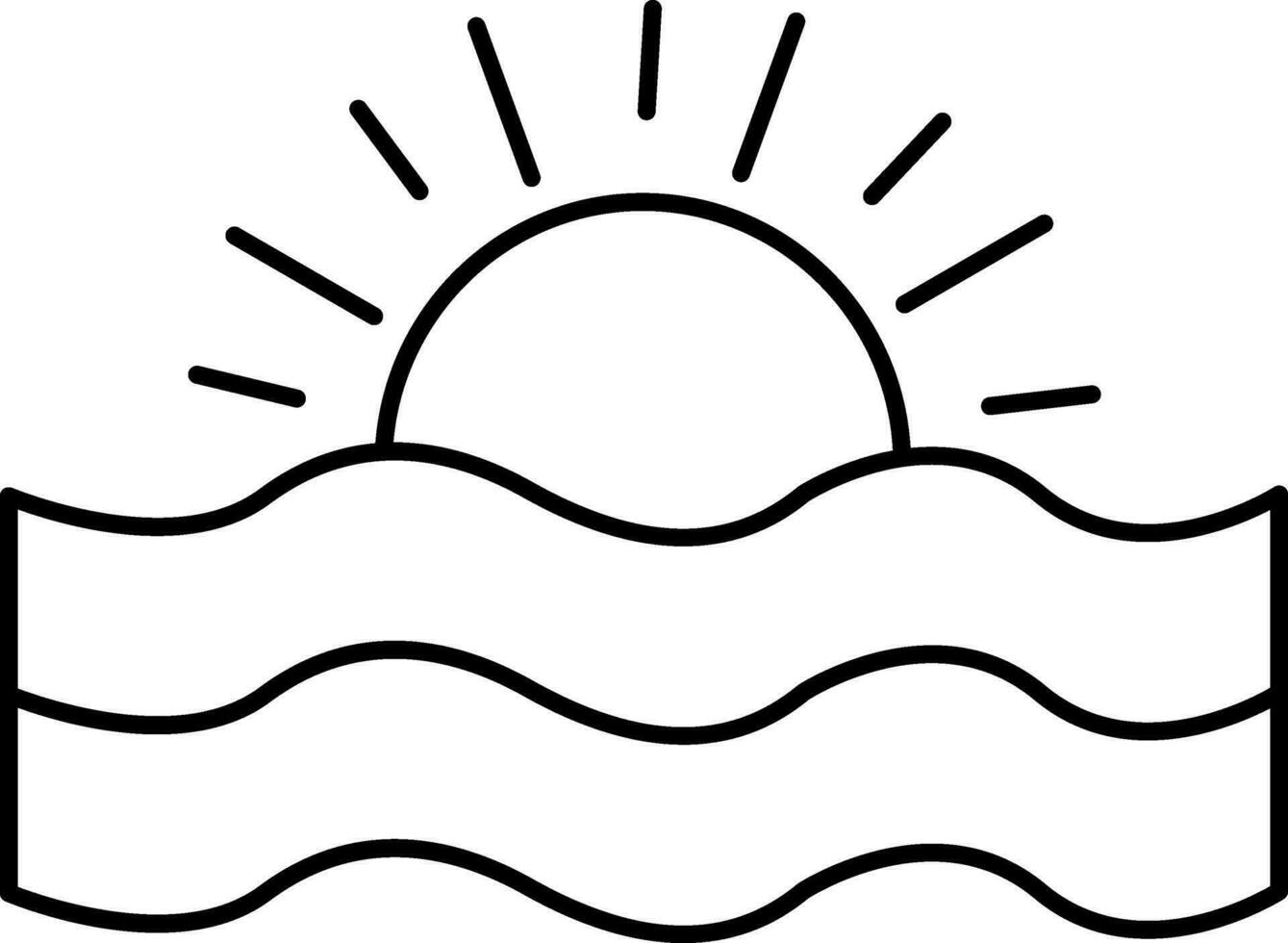 Sunset Or Sunrise Ocean Icon In Black Line Art. vector