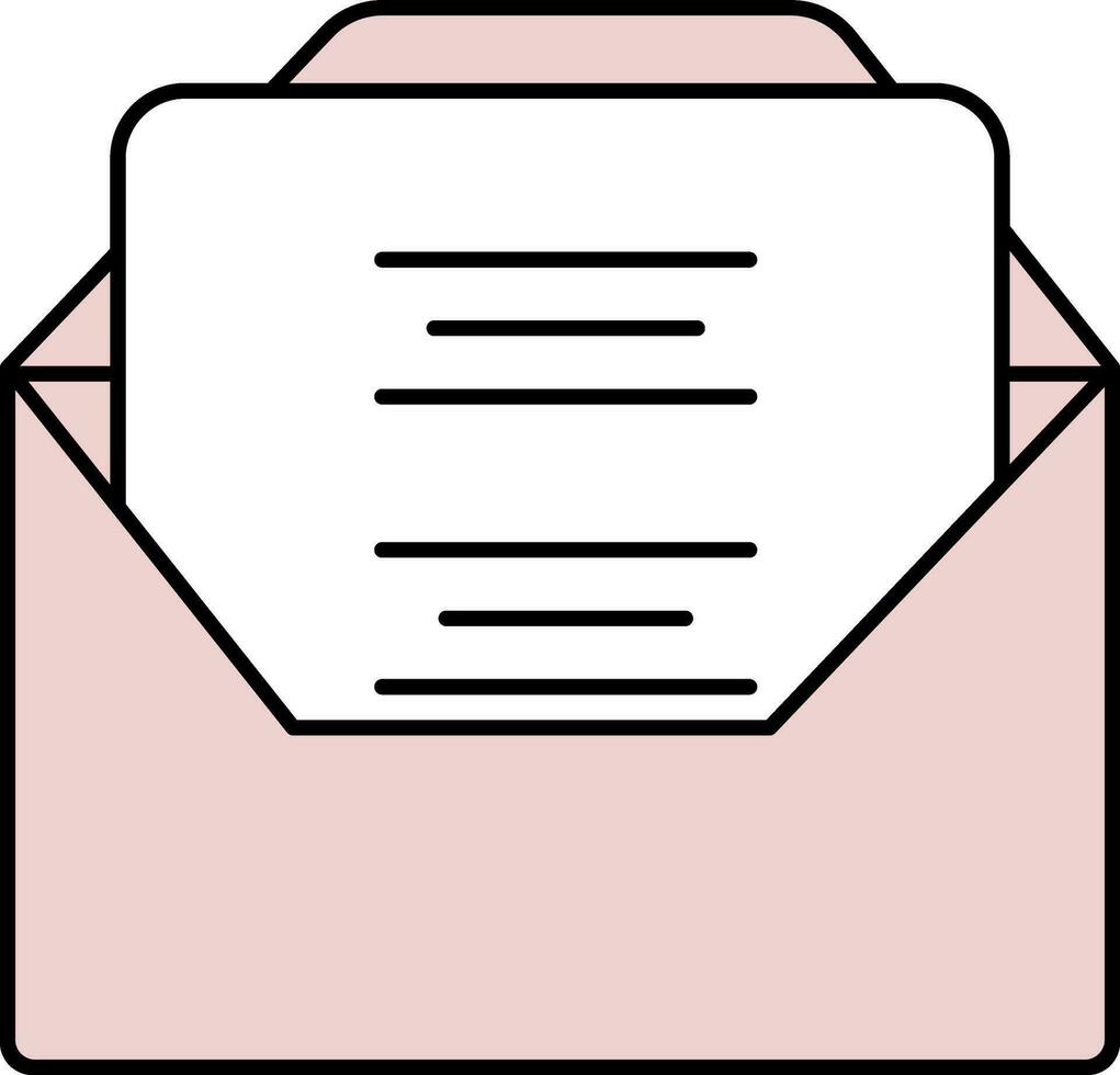 Pink And White Open Envelope With Letter Icon. vector