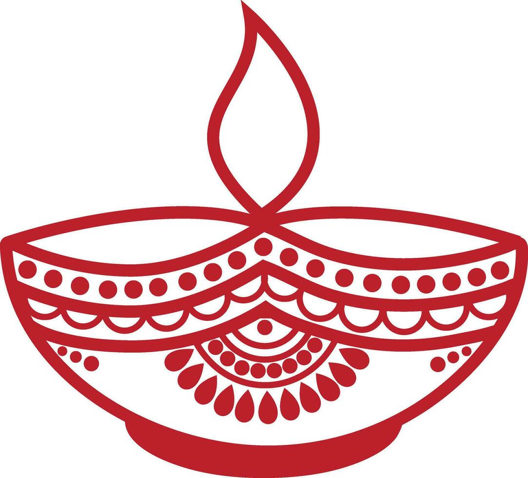 Illustration of red floral oil lamp or diya design. vector