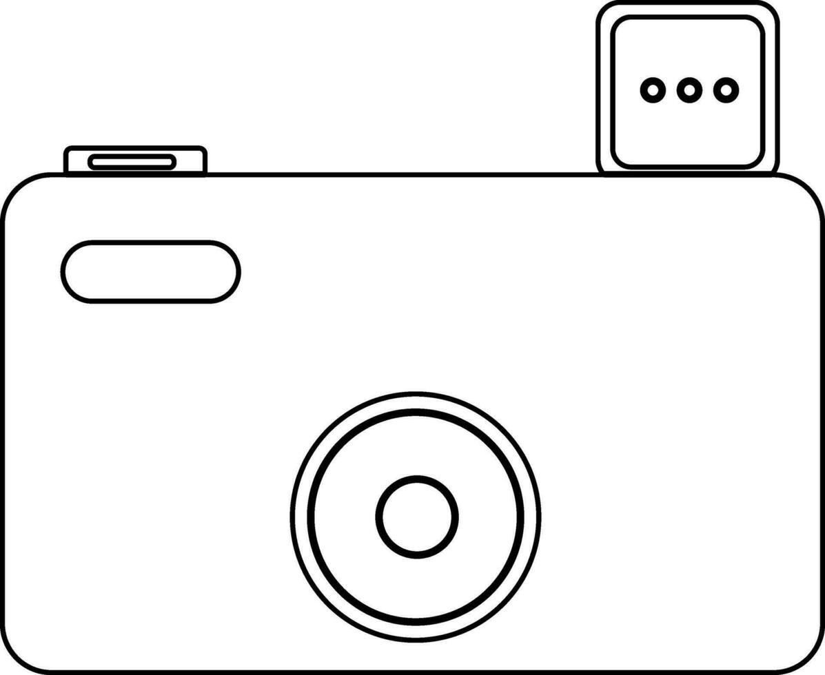 Black line art illustration of a camera icon. vector