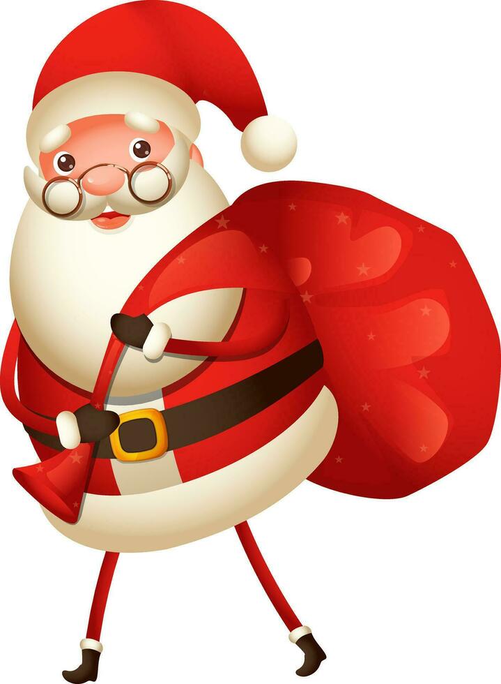 ilustración de Papa Noel claus que lleva regalos bolsa. vector