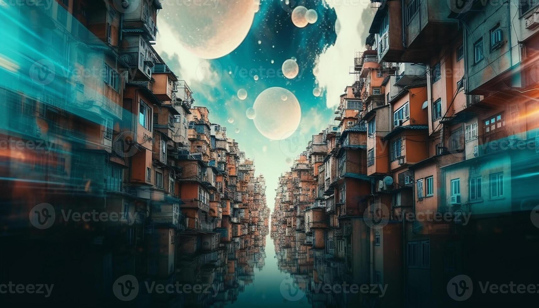 Futuristic city life glows in the dark with technology mystery generated by AI photo