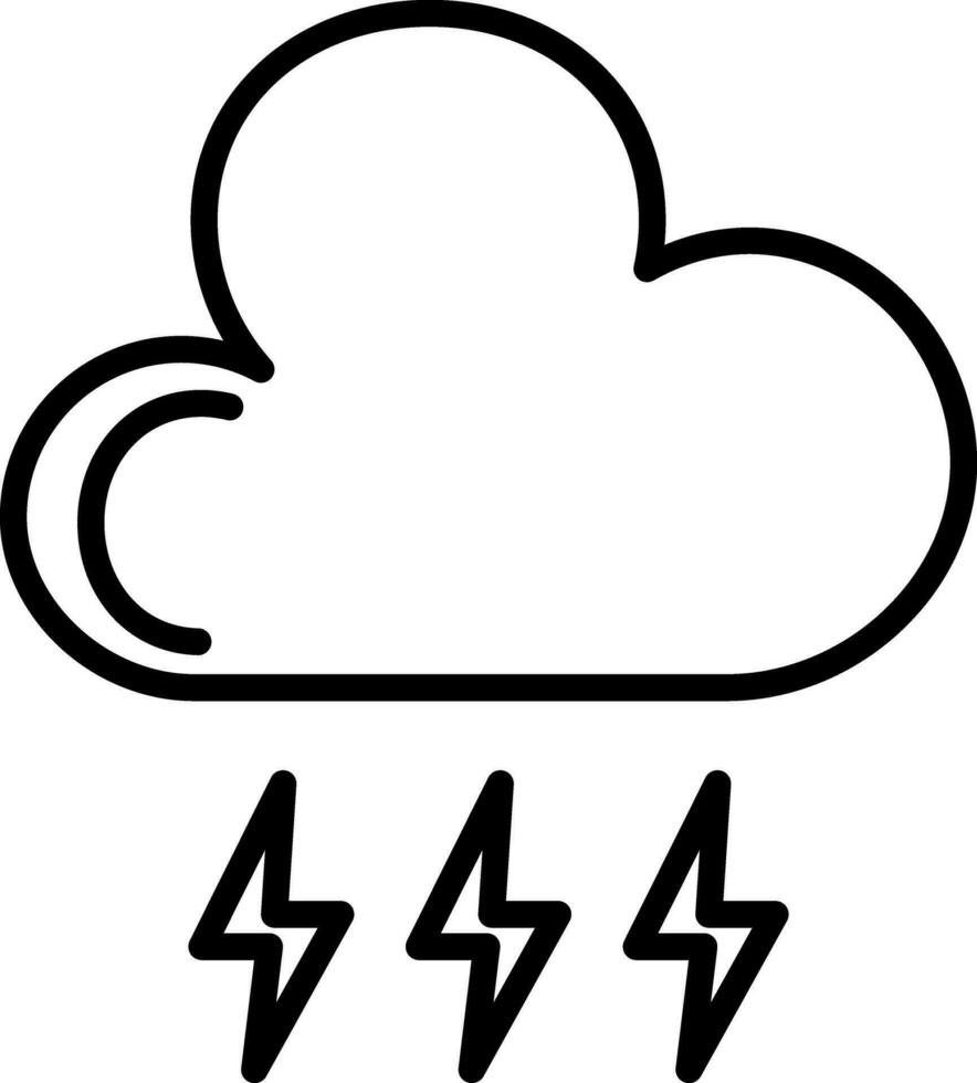 Black line stroke cloud with thunder icon. vector