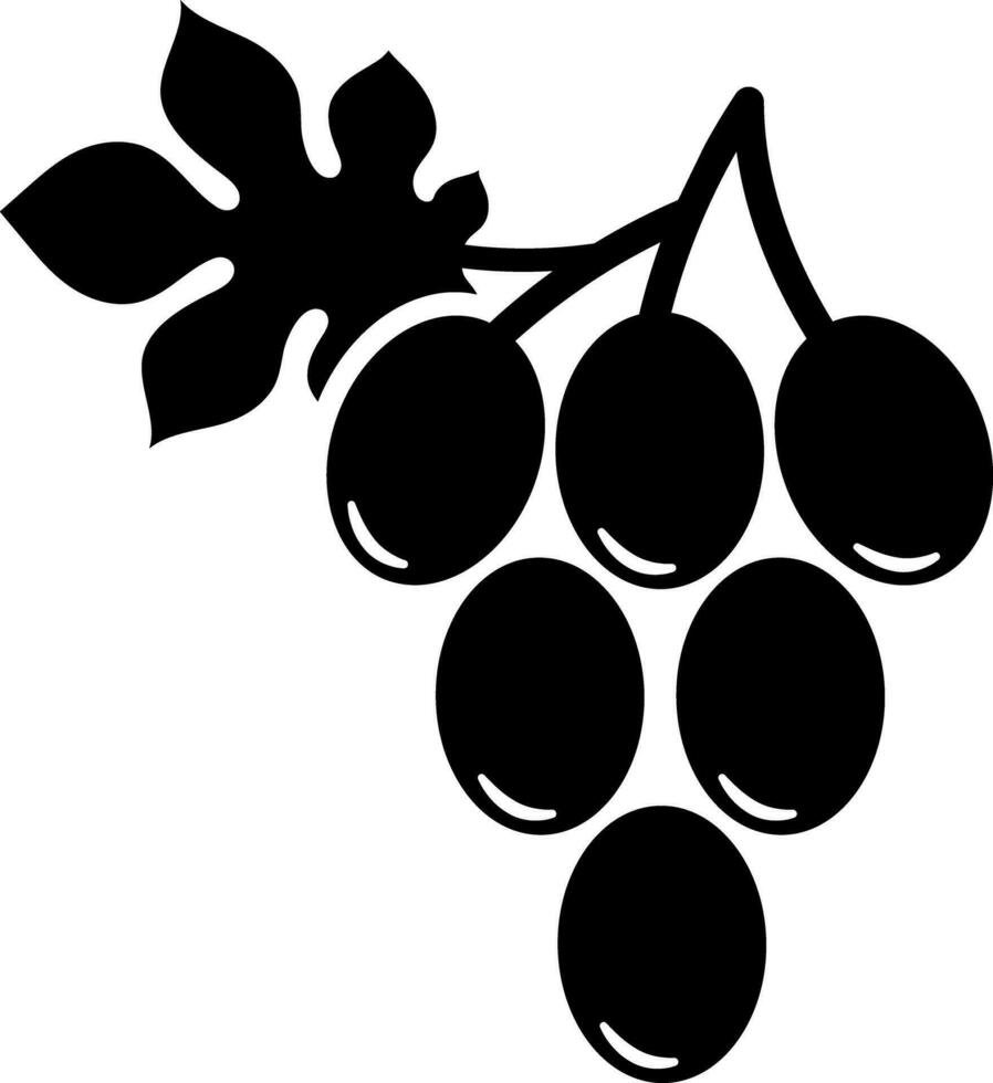 negro y blanco manojo de uvas icono. vector