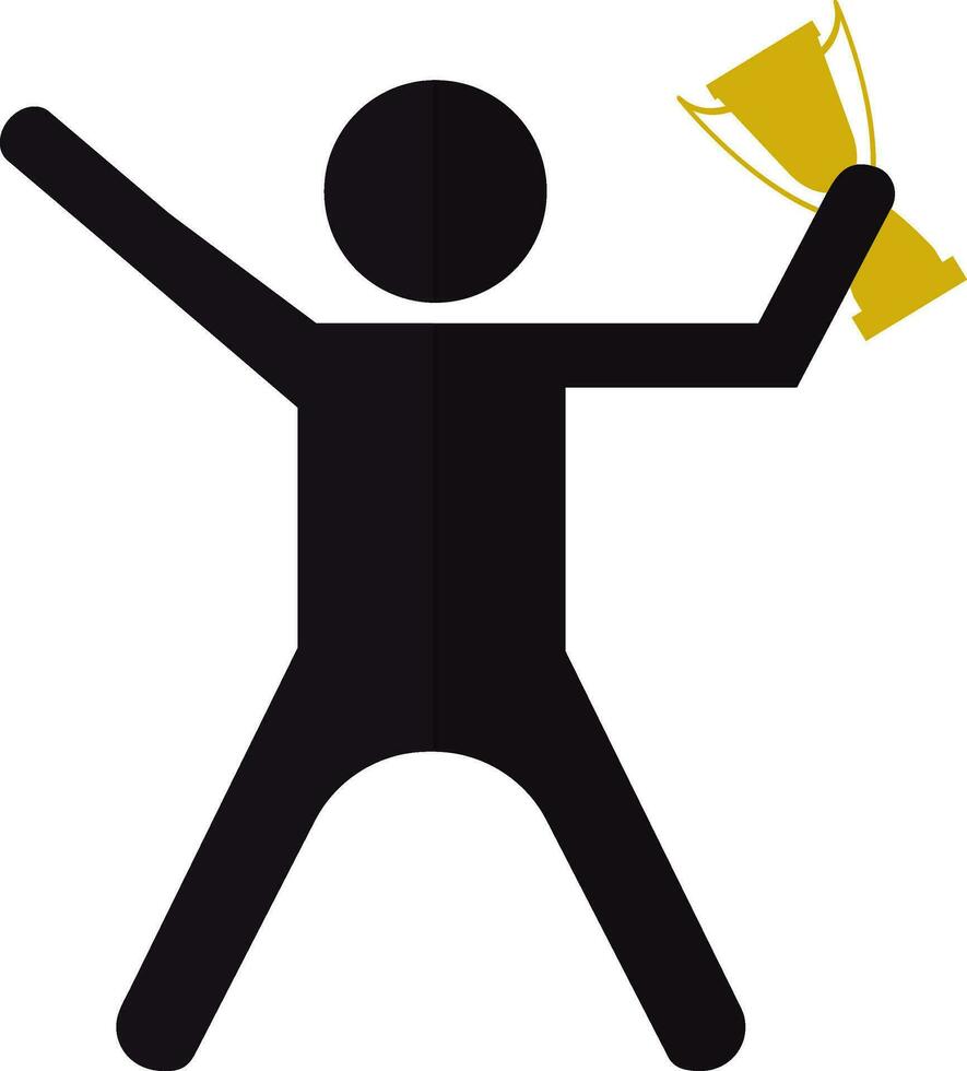 Character of a black faceless winner holding yellow trophy cup. vector