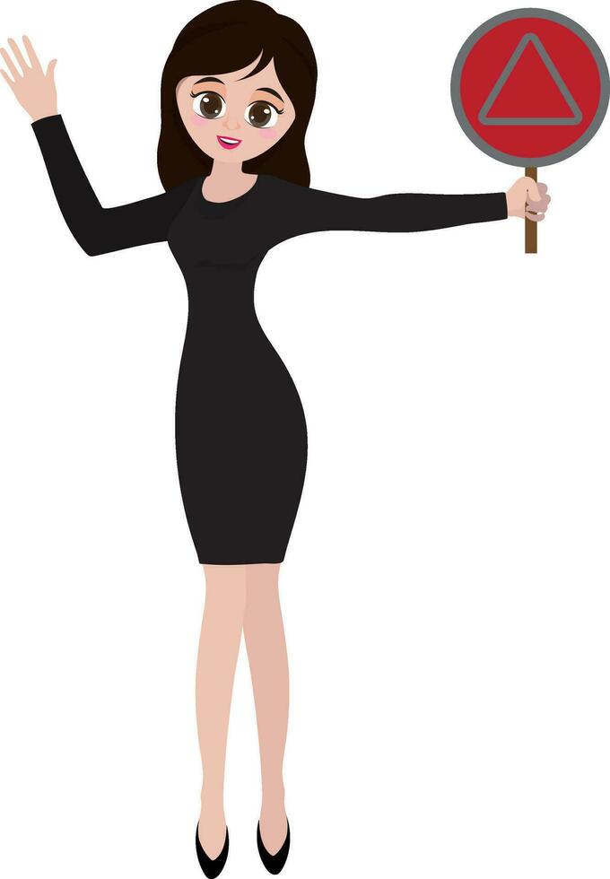 Character of business woman with sign board. vector