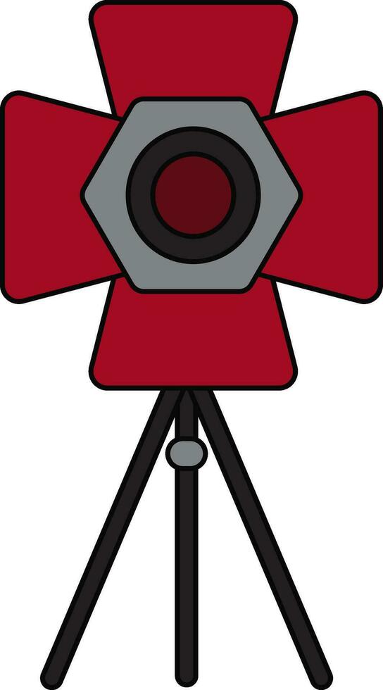 Black line art illustration of a potlight on black tripod. vector