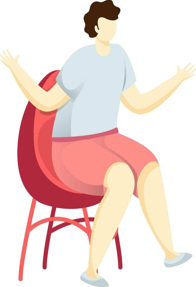 Faceless young boy sitting on chair with his arms open. vector