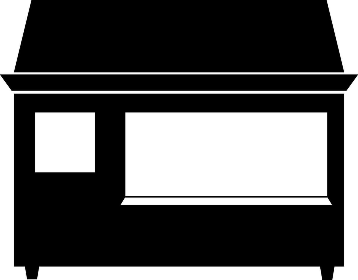 plano estilo Tienda icono en negro y blanco color. vector