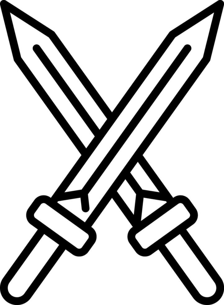 Crossed Swords Icon in Black Line Art. vector