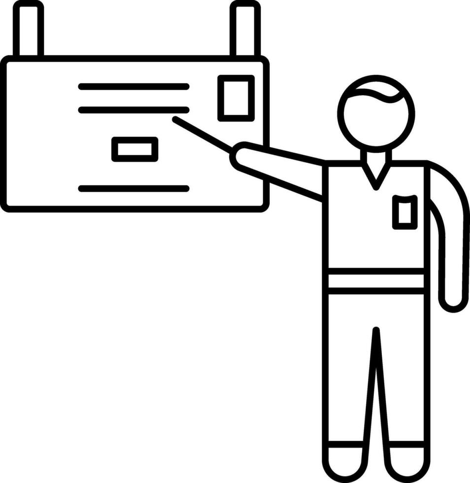Man Presenting Board Icon In Line Art. vector