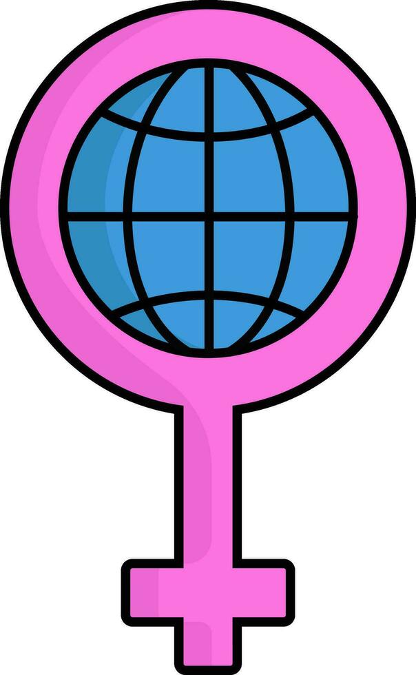 Flat Globe With Female Gender Symbol or Icon In Pink And Blue Color. vector