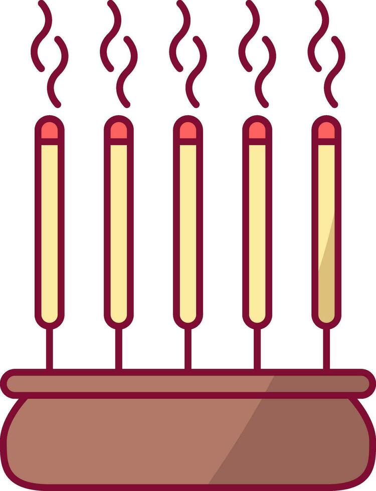 Burning Incense Stick Pot Icon In Yellow And Brown Color. vector