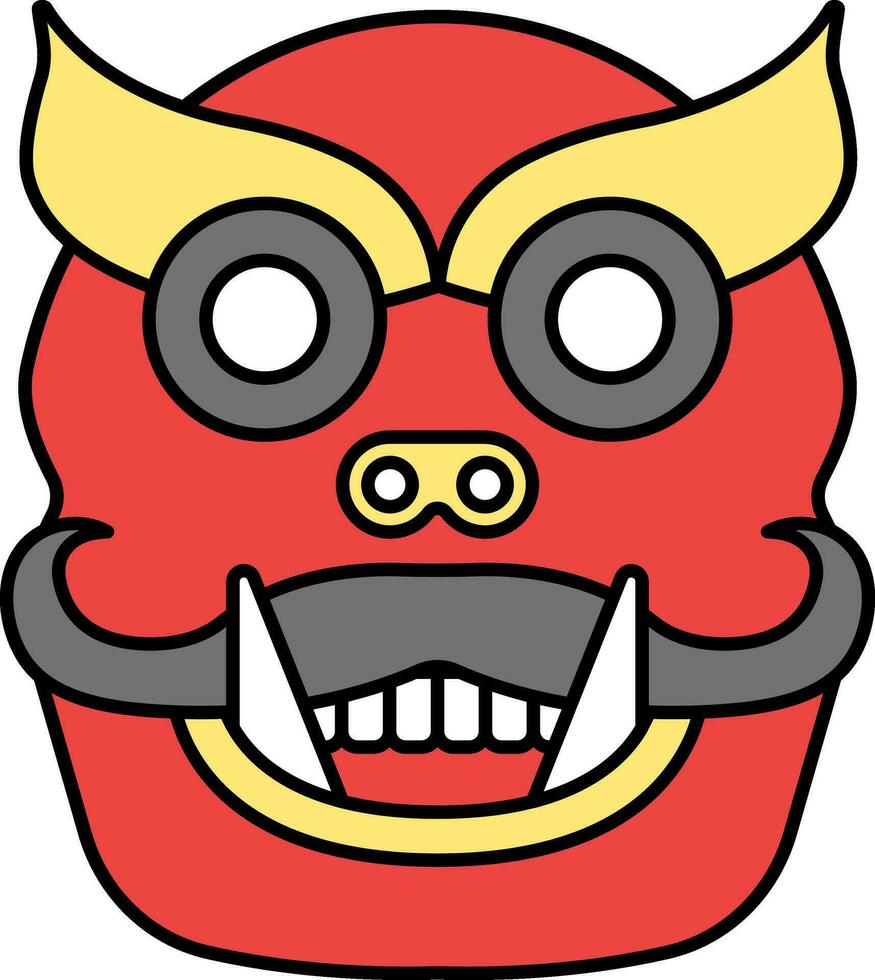 Red And Yellow Barong Mask Icon In Flat Style. vector