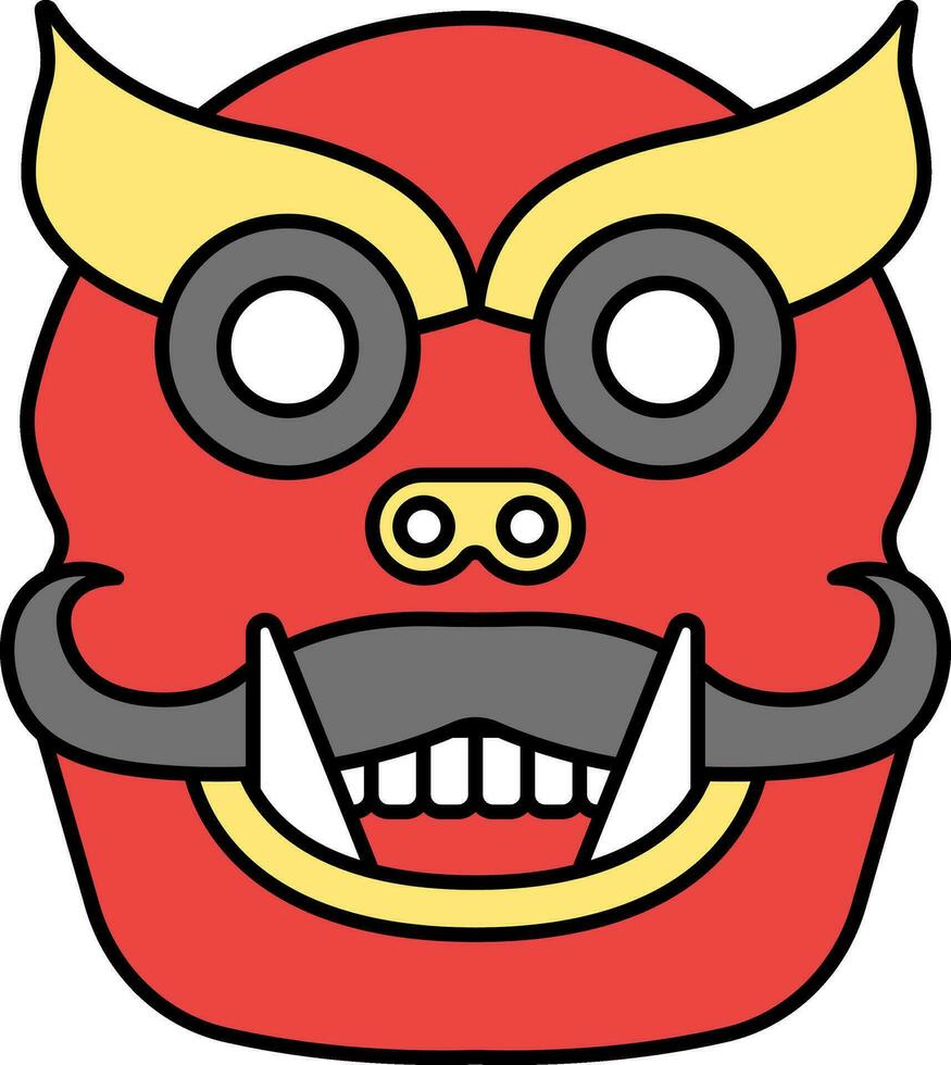 rojo y amarillo barong máscara icono en plano estilo. vector