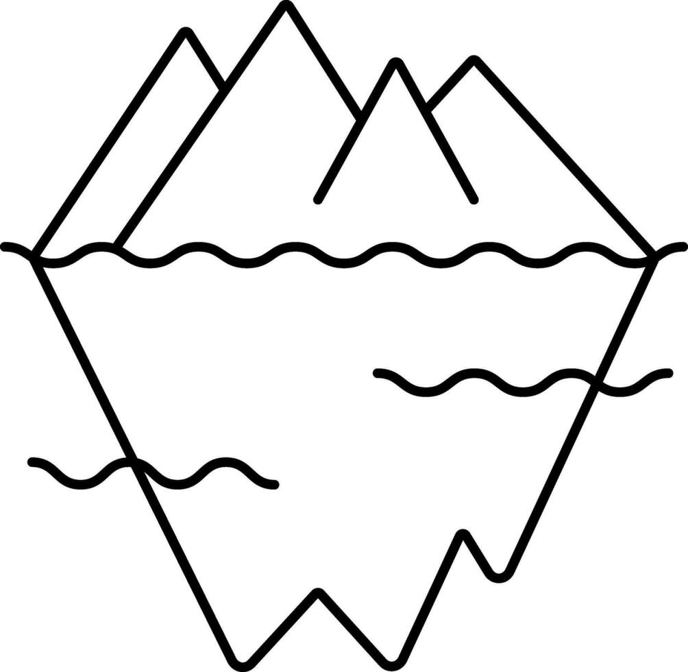 Black Line Art Illustration Of Iceberg Icon. vector