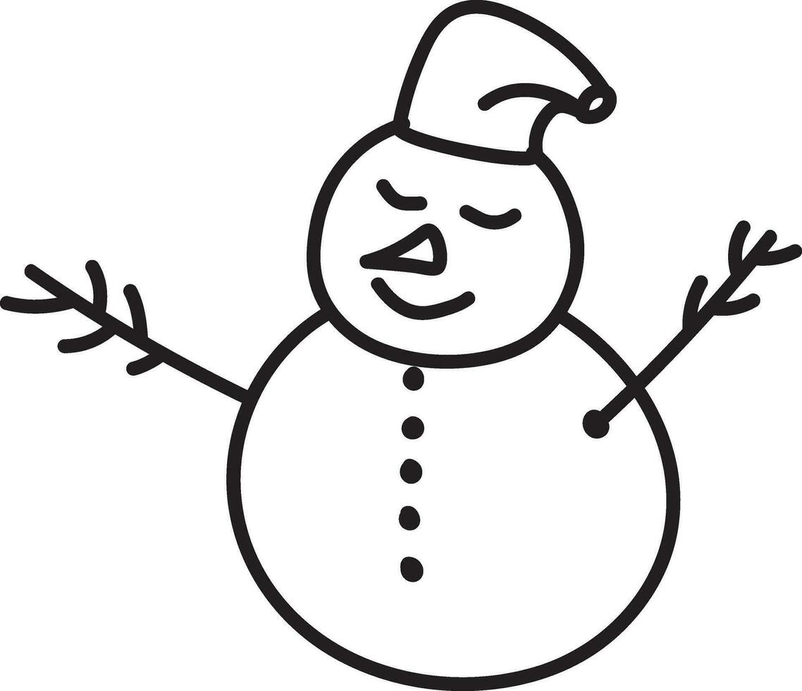 Cute Snowman Wearing Santa Hat Stroke Icon. vector