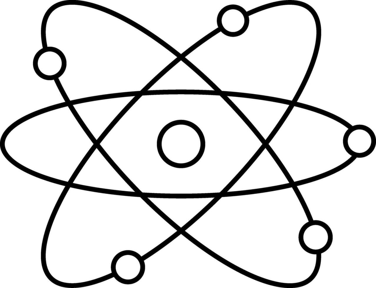 Black Line Art Illustration Of Atomic Structure Icon. vector