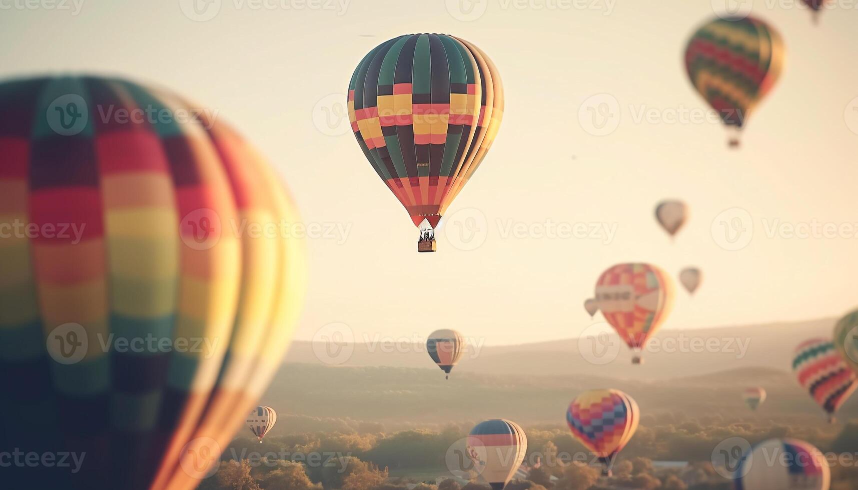Adventure awaits in the multi colored hot air balloon flying high generated by AI photo
