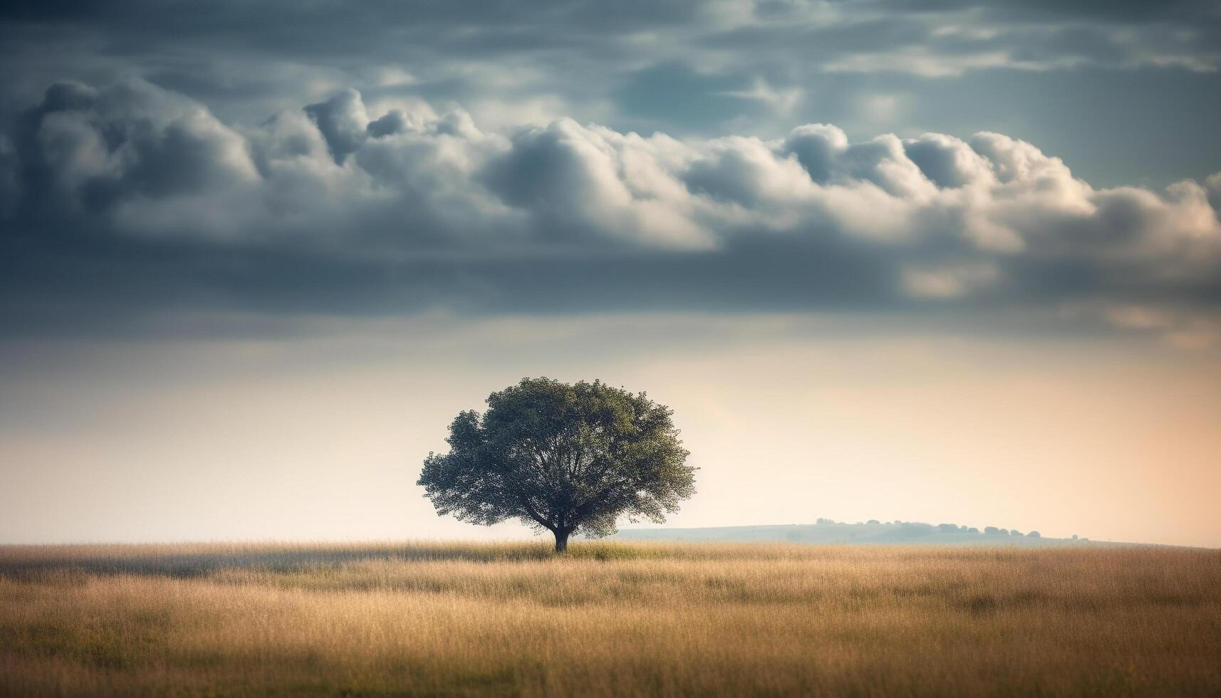 Sunset over the meadow, a tranquil scene of nature beauty generated by AI photo