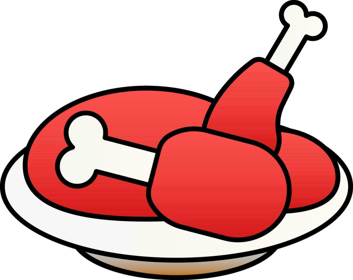 Red And White Leg Chicken Plate Icon. vector
