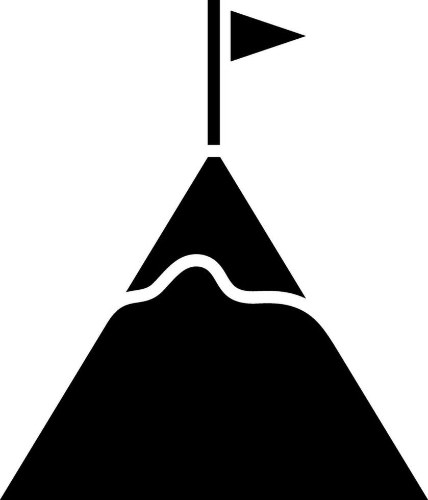 Glyph mountain with flag icon or symbol. vector