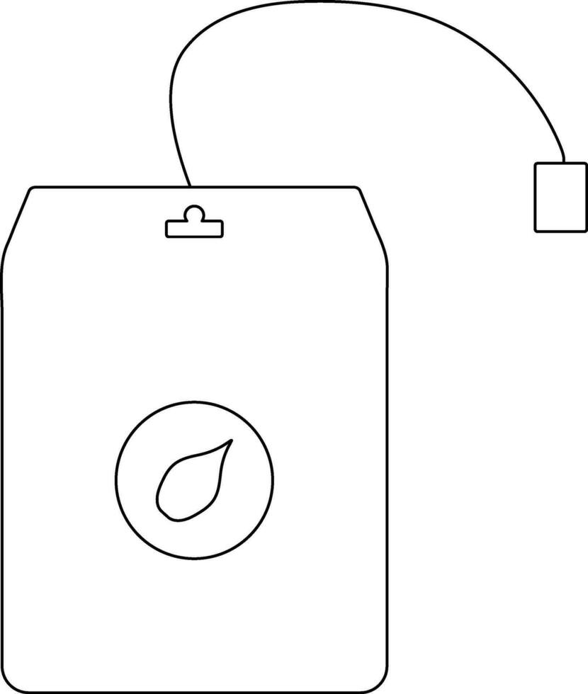 Illustration of leaf decorated on tea bag in black line art. vector
