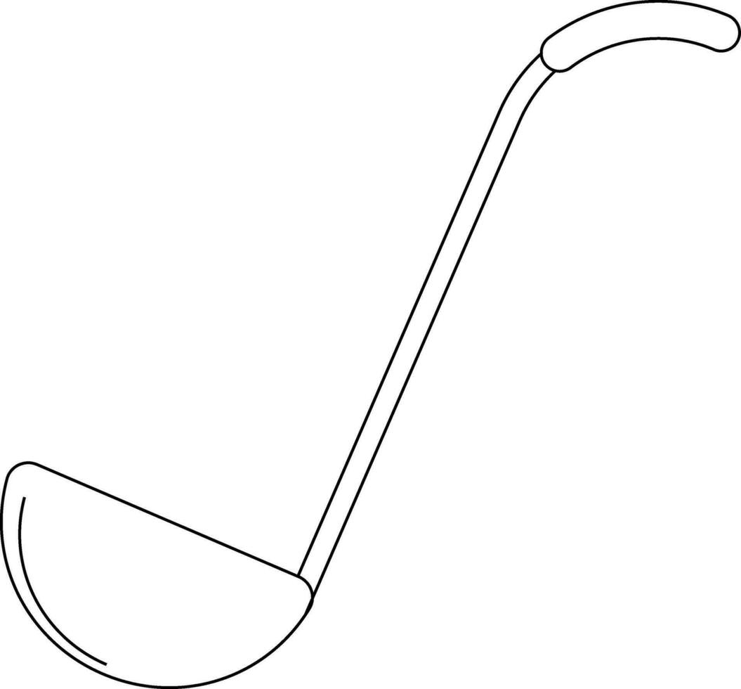 Black line art kitchen ladle in flat style. vector